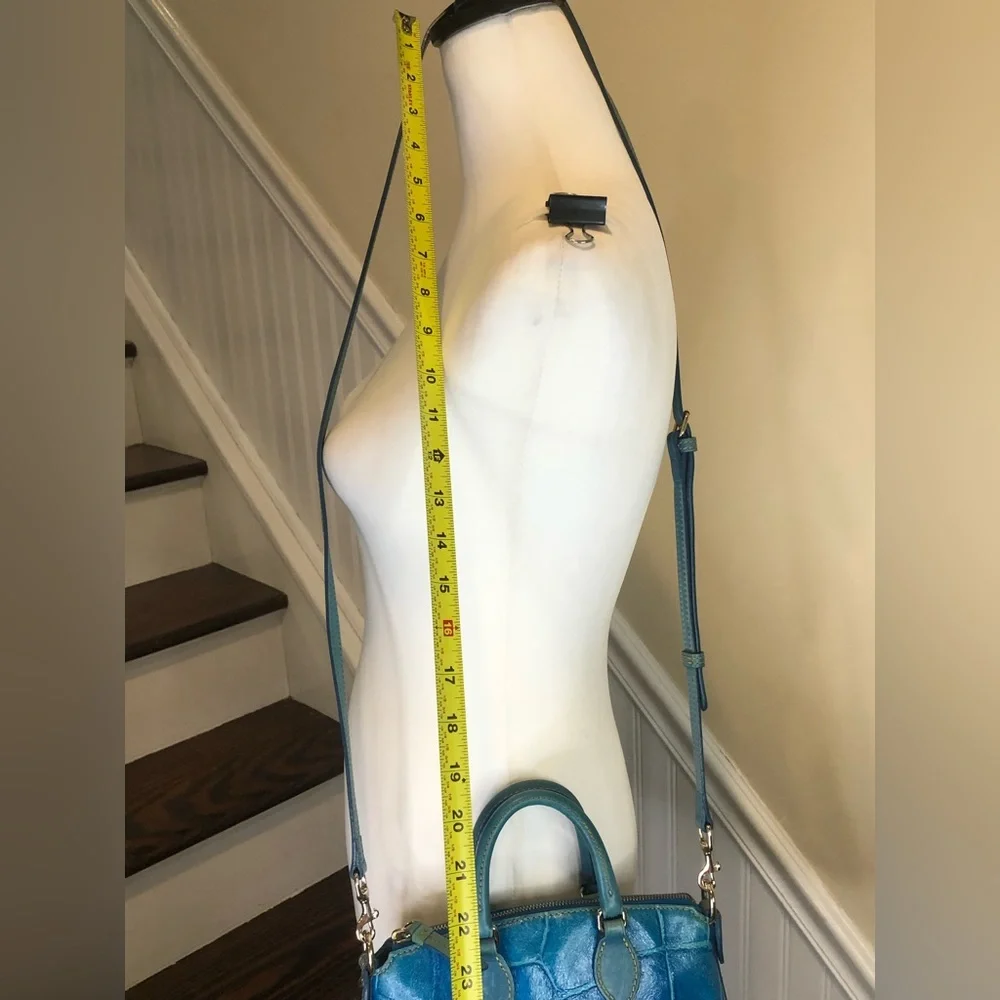 DOONEY BOURKE Electric Blue Croc Embossed Leather Top Handle Crossbody Bag